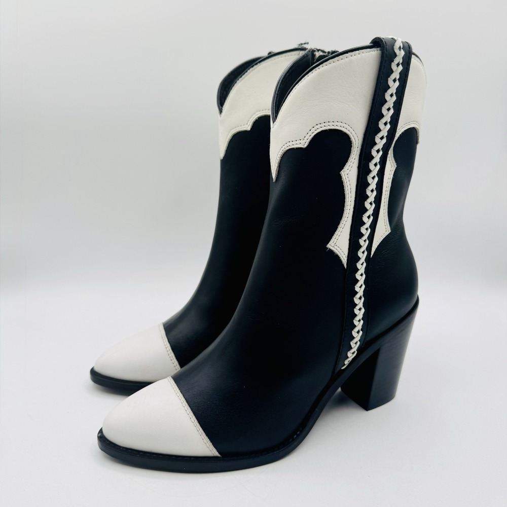 Lucchese Michelle Boots Women's Size 7.5 Black White Leather